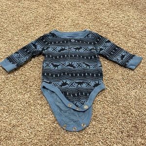 Fair Isle T-Rex Blue Long Sleeve Onesie